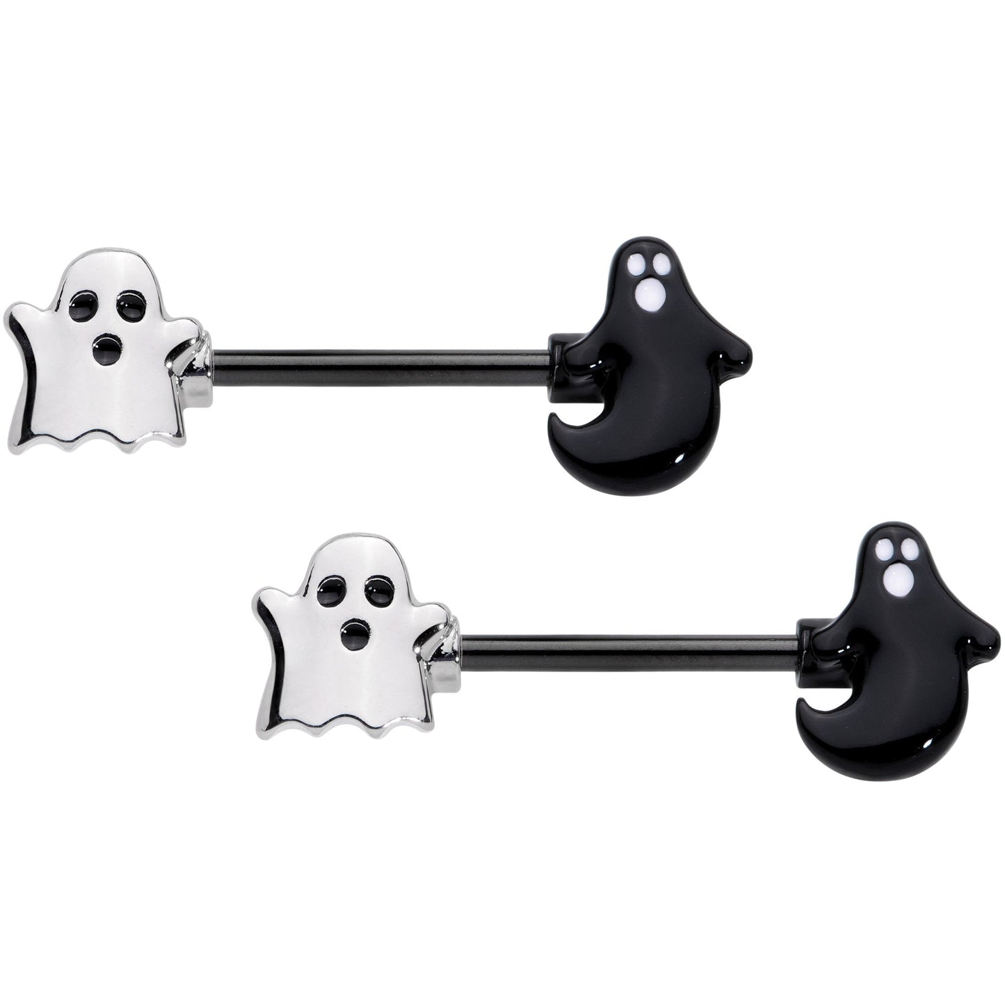 14G 9/16 Black PVD Black Ghost Halloween Nipple Ring Set