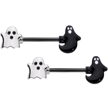 14G 9/16 Black PVD Black Ghost Halloween Nipple Ring Set