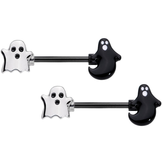 14G 9/16 Black PVD Black Ghost Halloween Nipple Ring Set