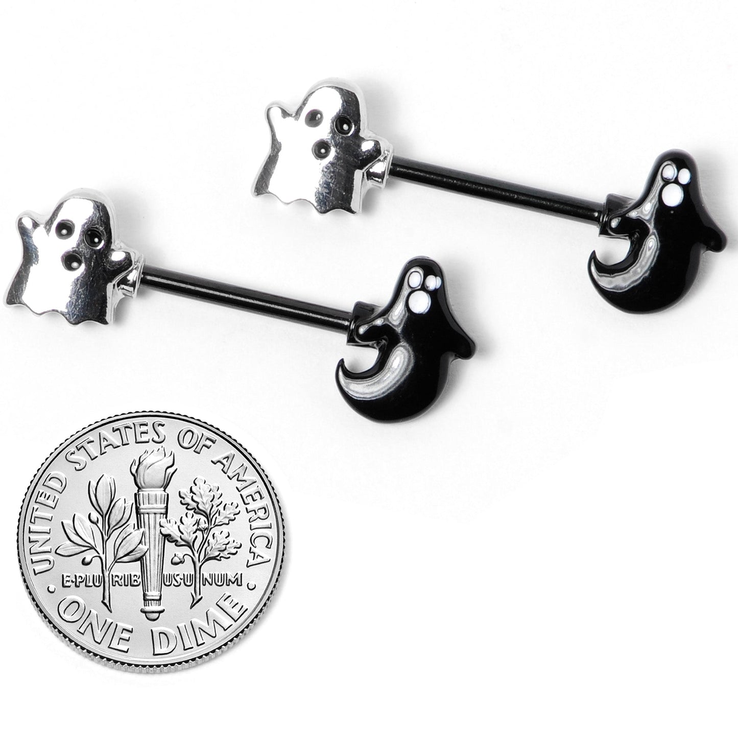 14G 9/16 Black PVD Black Ghost Halloween Nipple Ring Set
