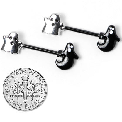 14G 9/16 Black PVD Black Ghost Halloween Nipple Ring Set