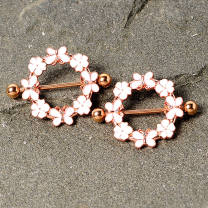 14G 9/16 Clear Gem Gold Tone Pink Butterfly Nipple Shield Set