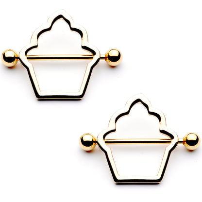 14G 9/16 Gold Tone Hollow Cupcake Nipple Shield Set