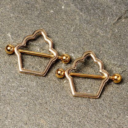14G 9/16 Gold Tone Hollow Cupcake Nipple Shield Set