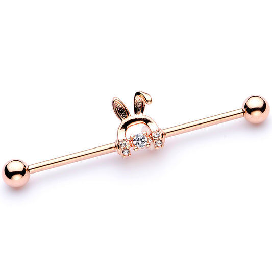 14G Rose Gold Tone Bunny Ear Headphone Industrial Barbell