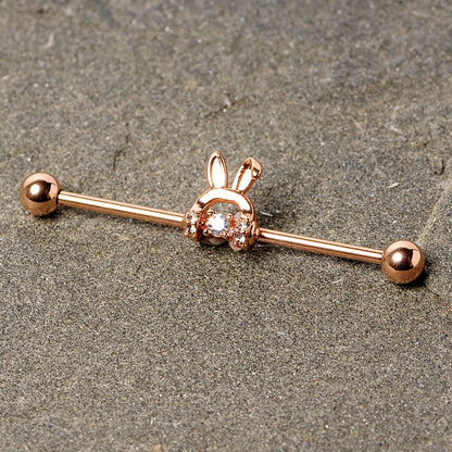 14G Rose Gold Tone Bunny Ear Headphone Industrial Barbell