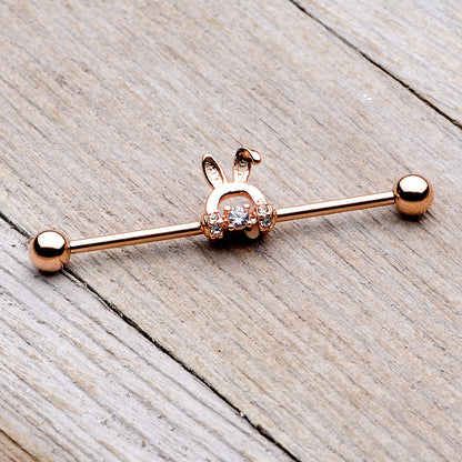 14G Rose Gold Tone Bunny Ear Headphone Industrial Barbell
