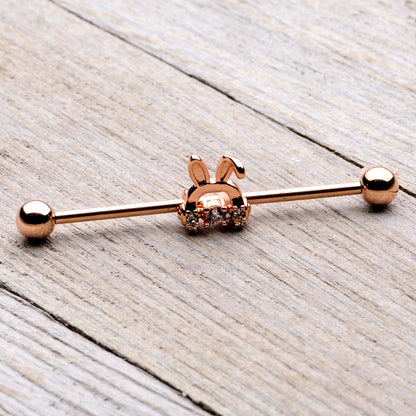14G Rose Gold Tone Bunny Ear Headphone Industrial Barbell