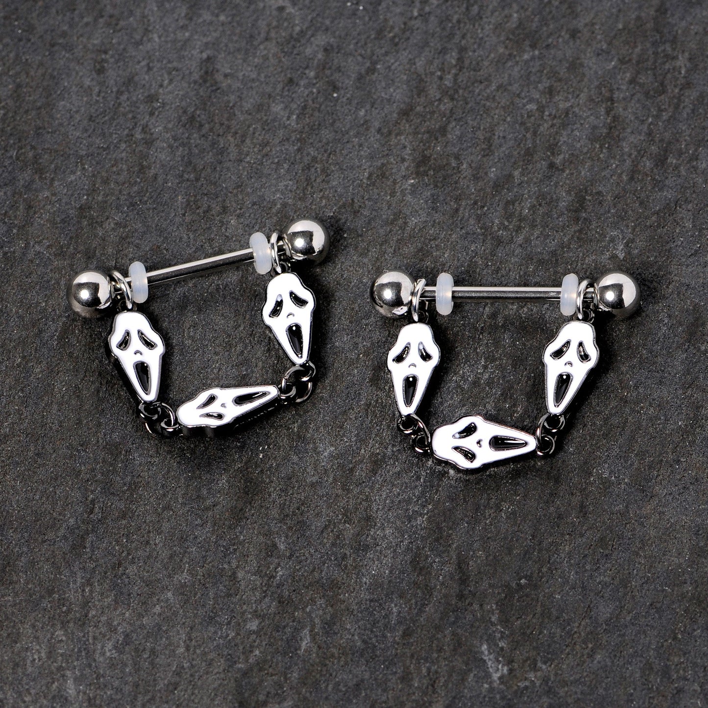14G 9/16 Scary Screaming Ghost Halloween Dangle Nipple Ring Set
