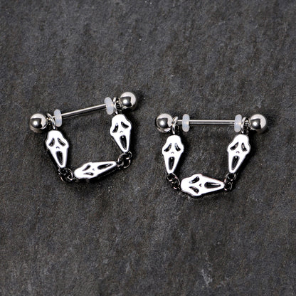 14G 9/16 Scary Screaming Ghost Halloween Dangle Nipple Ring Set