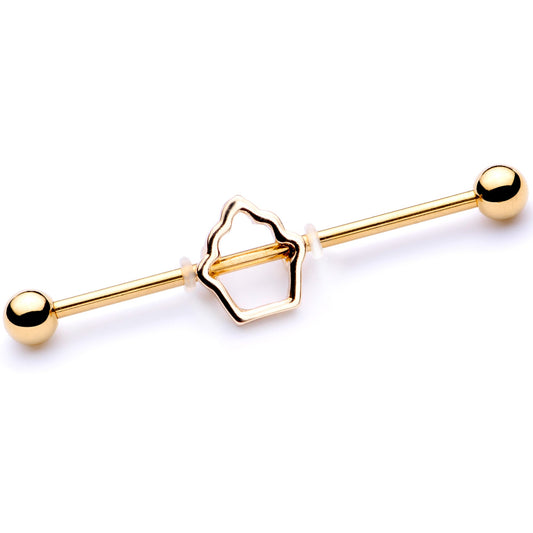 14G Gold Tone Hollow Cupcake Industrial Barbell 38mm