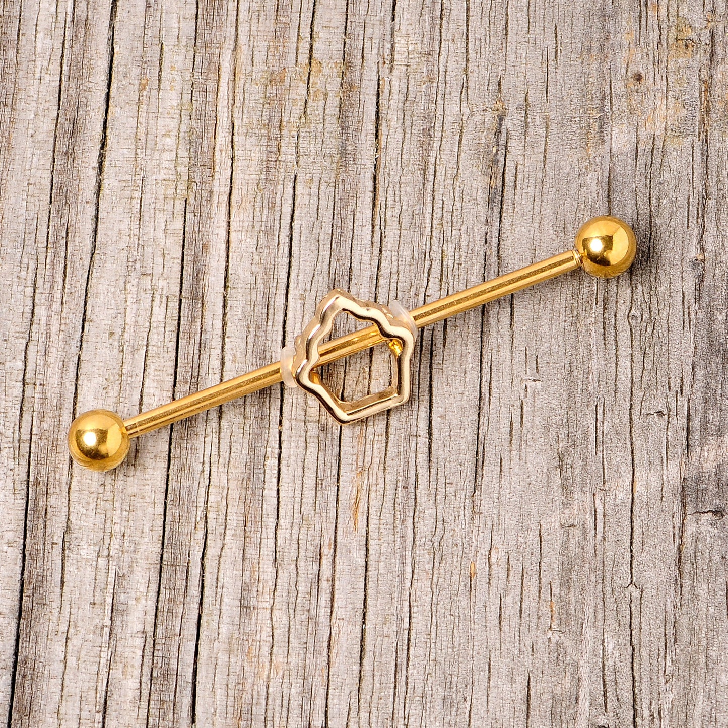 14G Gold Tone Hollow Cupcake Industrial Barbell 38mm