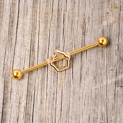 14G Gold Tone Hollow Cupcake Industrial Barbell 38mm