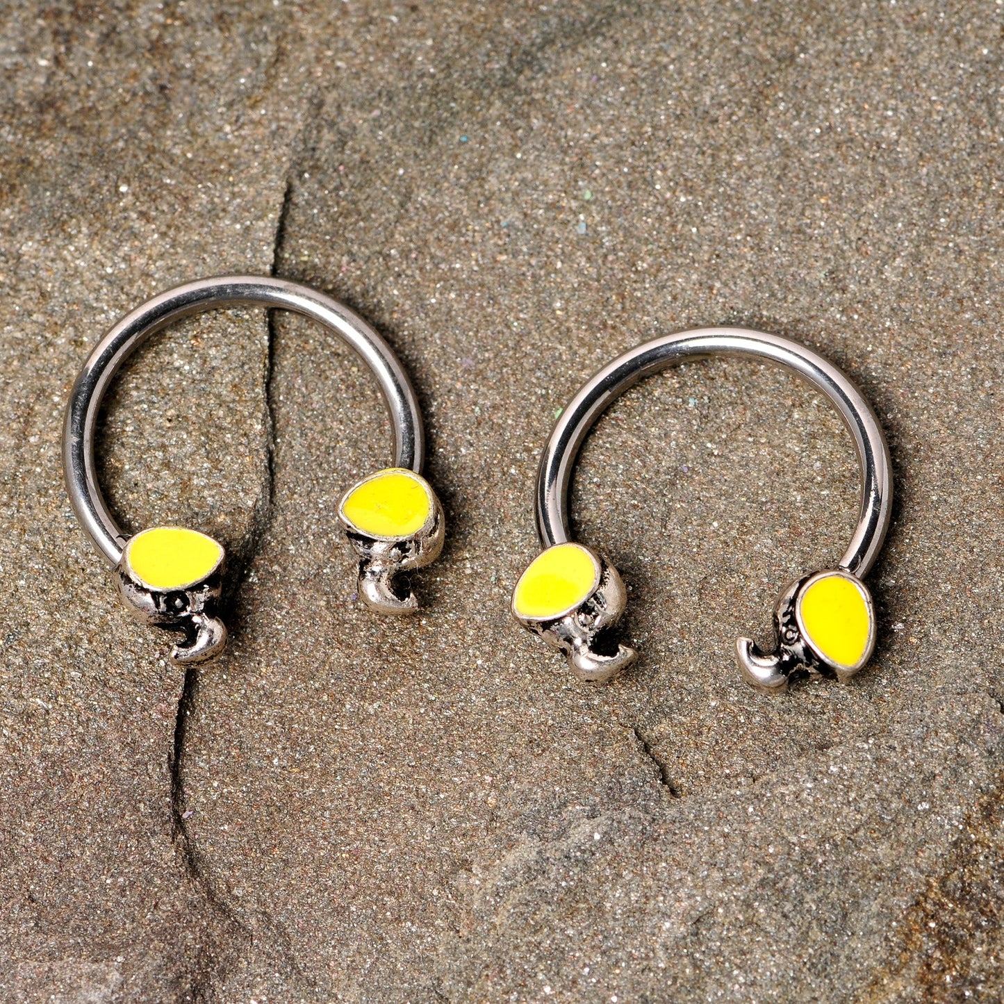 14G 1/2 Yellow End Elephant Horseshoe Nipple Ring Set