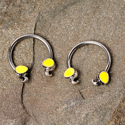 14G 1/2 Yellow End Elephant Horseshoe Nipple Ring Set