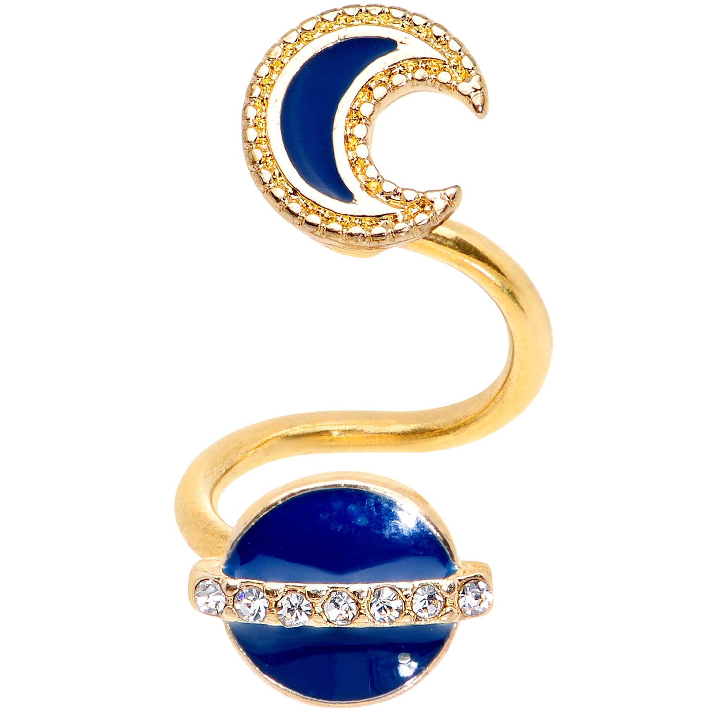 14G Clear Gem Gold Tone Planet Moon Spiral Twister Belly Ring
