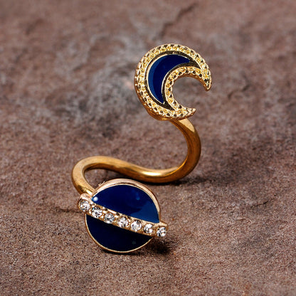 14G Clear Gem Gold Tone Planet Moon Spiral Twister Belly Ring