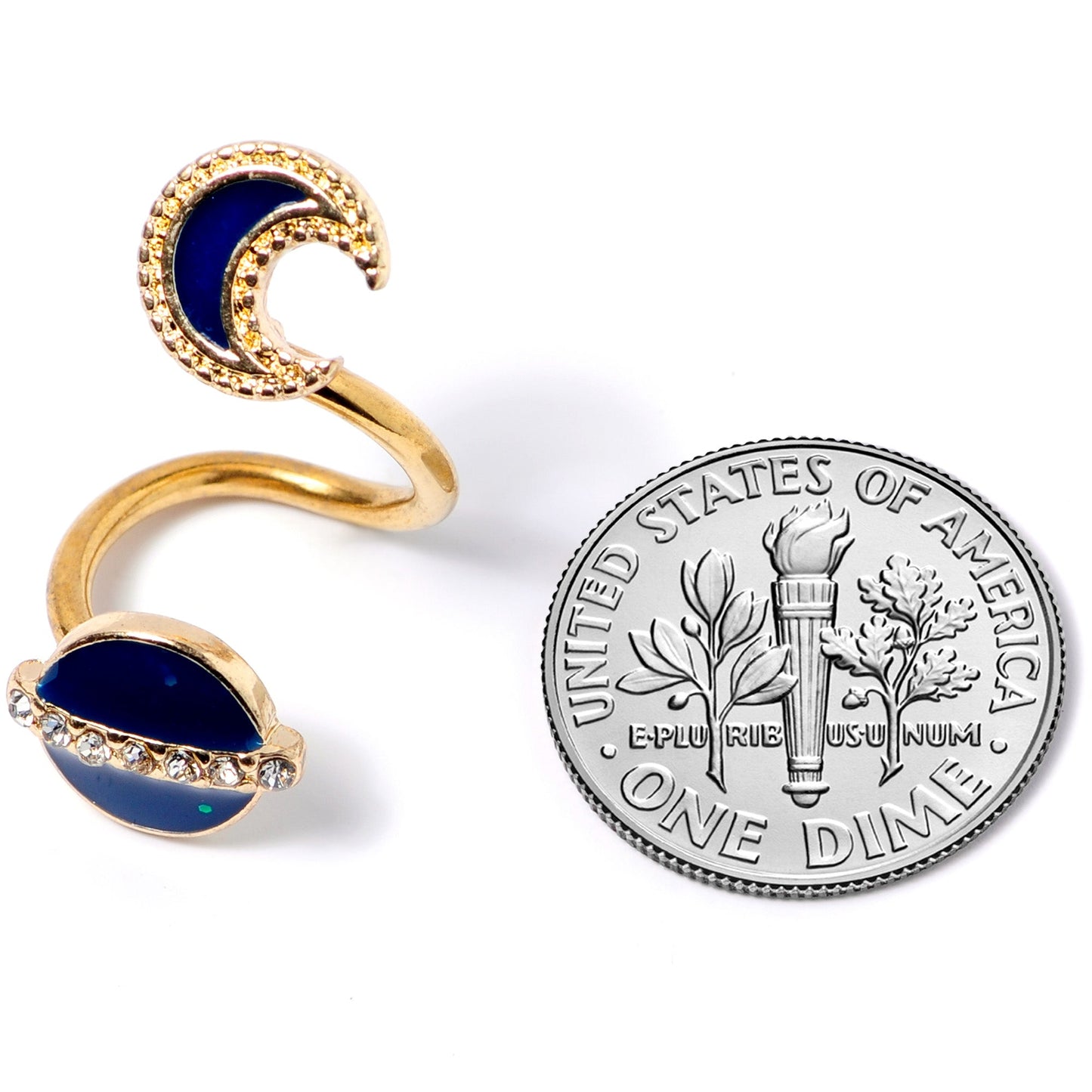 14G Clear Gem Gold Tone Planet Moon Spiral Twister Belly Ring