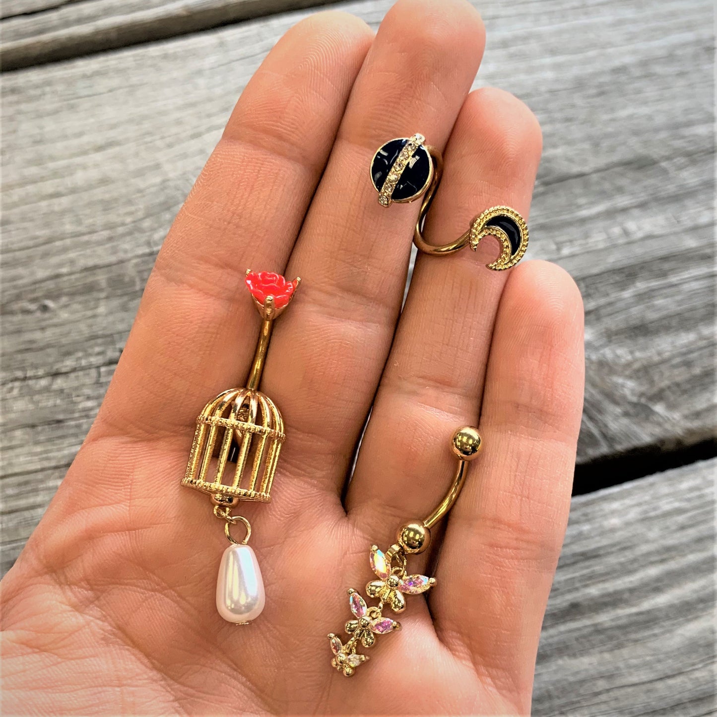 Aurora Gem Gold Tone Butterflies Top Mount Dangle Belly Ring