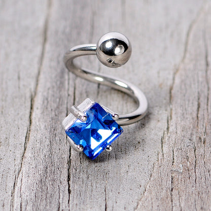 14G 3/8 Blue Gem Refined Rhombus Spiral Twister Belly Ring