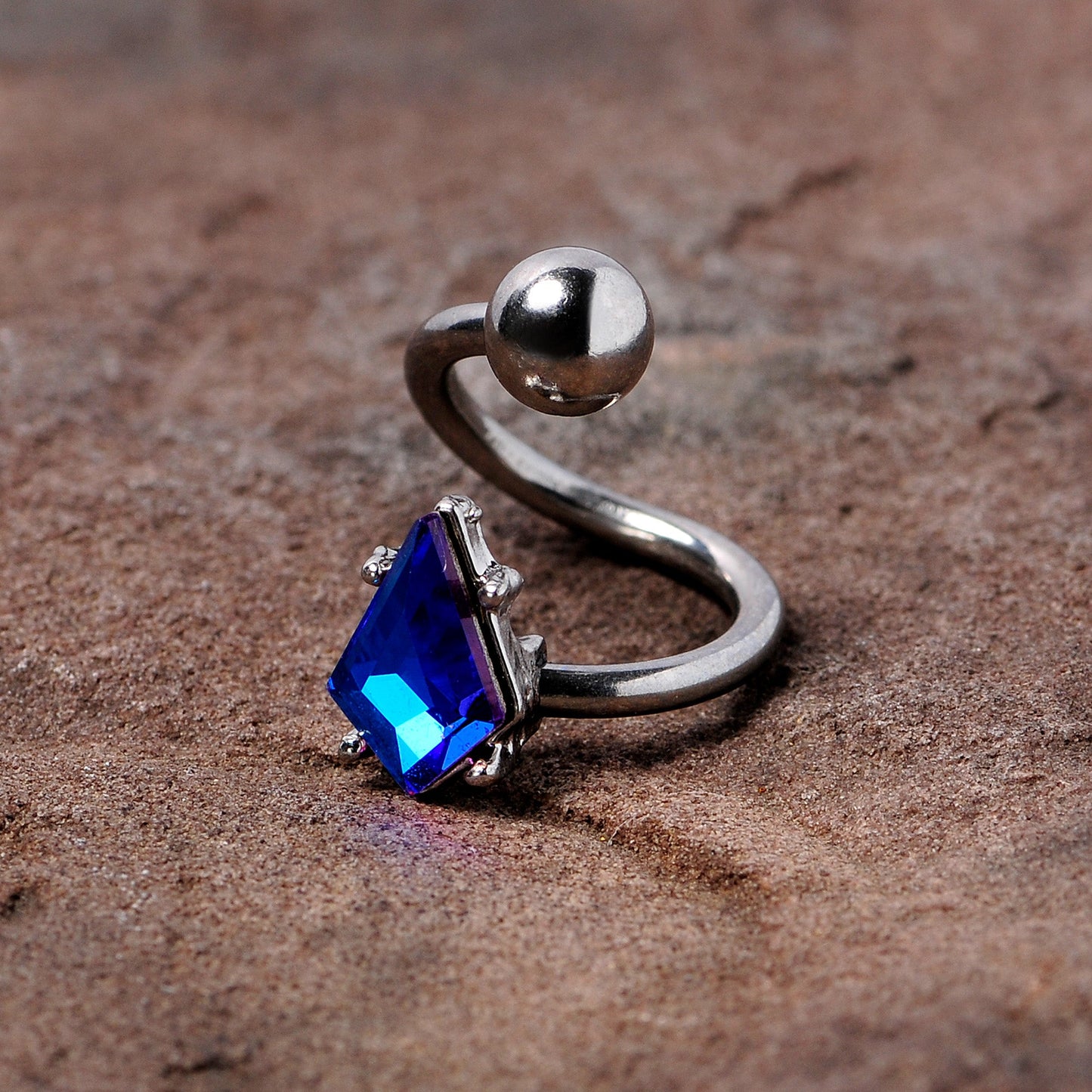 14G 3/8 Blue Gem Graceful Rhombus Spiral Twister Belly Ring