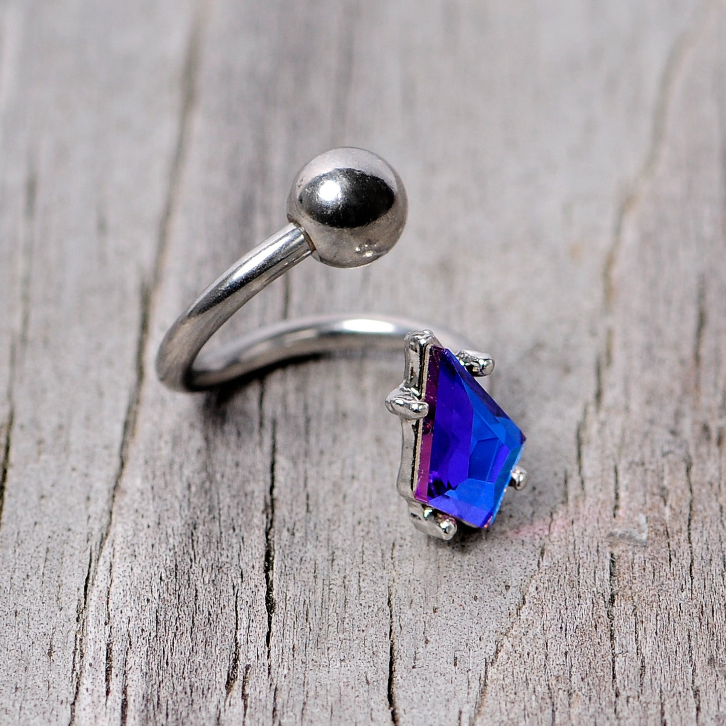 14G 3/8 Blue Gem Graceful Rhombus Spiral Twister Belly Ring