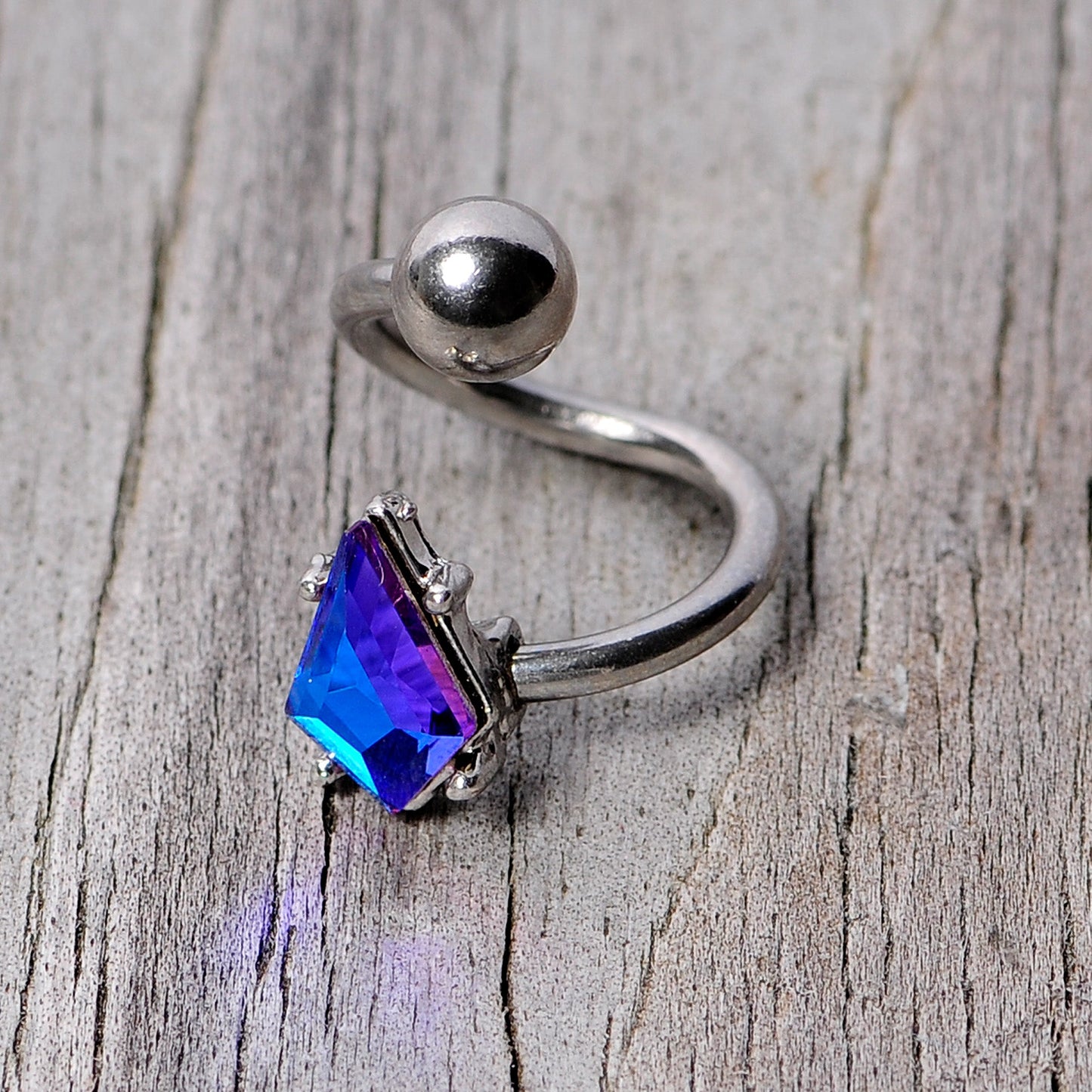 14G 3/8 Blue Gem Graceful Rhombus Spiral Twister Belly Ring