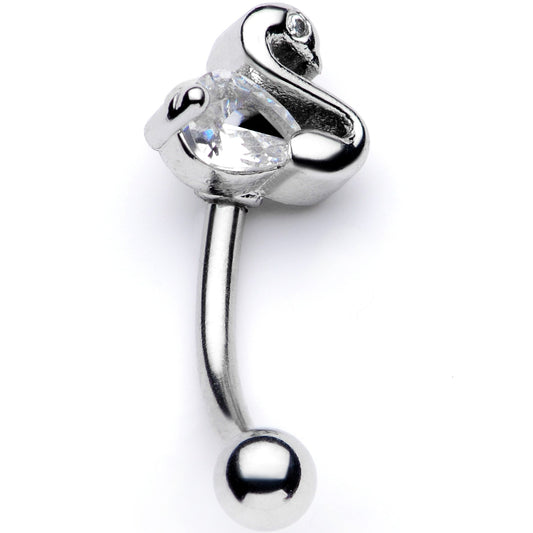 16G 5/16 Clear CZ Gem Sleek Swan Curved Eyebrow Ring