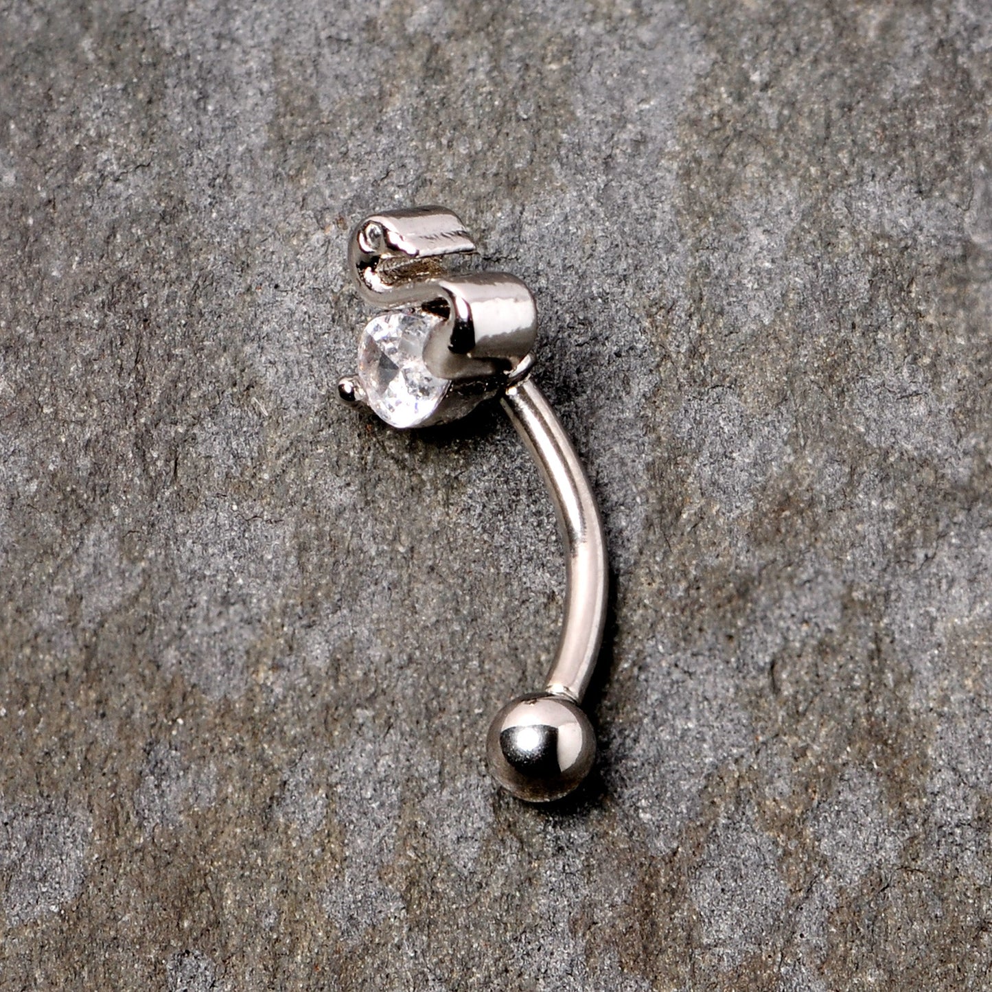 16G 5/16 Clear CZ Gem Sleek Swan Curved Eyebrow Ring