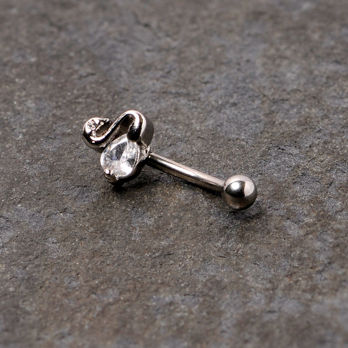 16G 5/16 Clear CZ Gem Sleek Swan Curved Eyebrow Ring