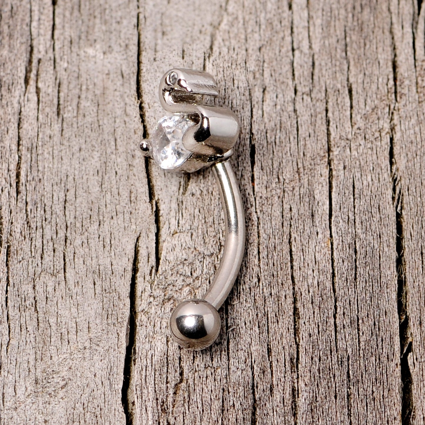 16G 5/16 Clear CZ Gem Sleek Swan Curved Eyebrow Ring