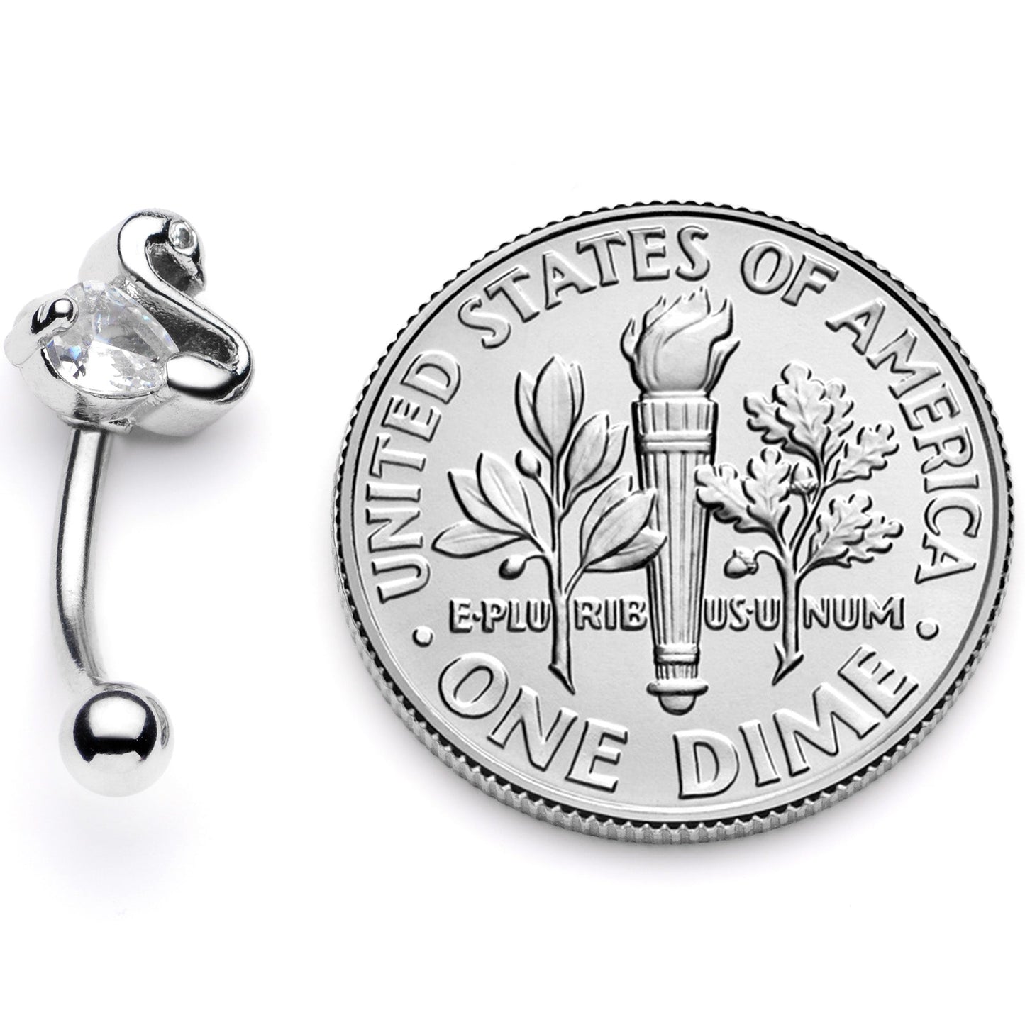 16G 5/16 Clear CZ Gem Sleek Swan Curved Eyebrow Ring