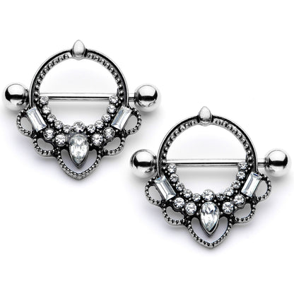 14G 5/8 Clear Gem Filigree Nipple Shield Set