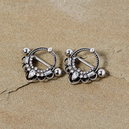 14G 5/8 Clear Gem Filigree Nipple Shield Set