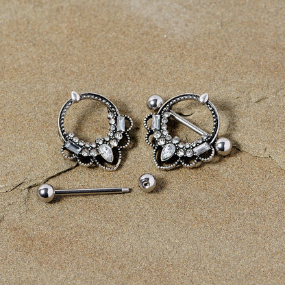 14G 5/8 Clear Gem Filigree Nipple Shield Set