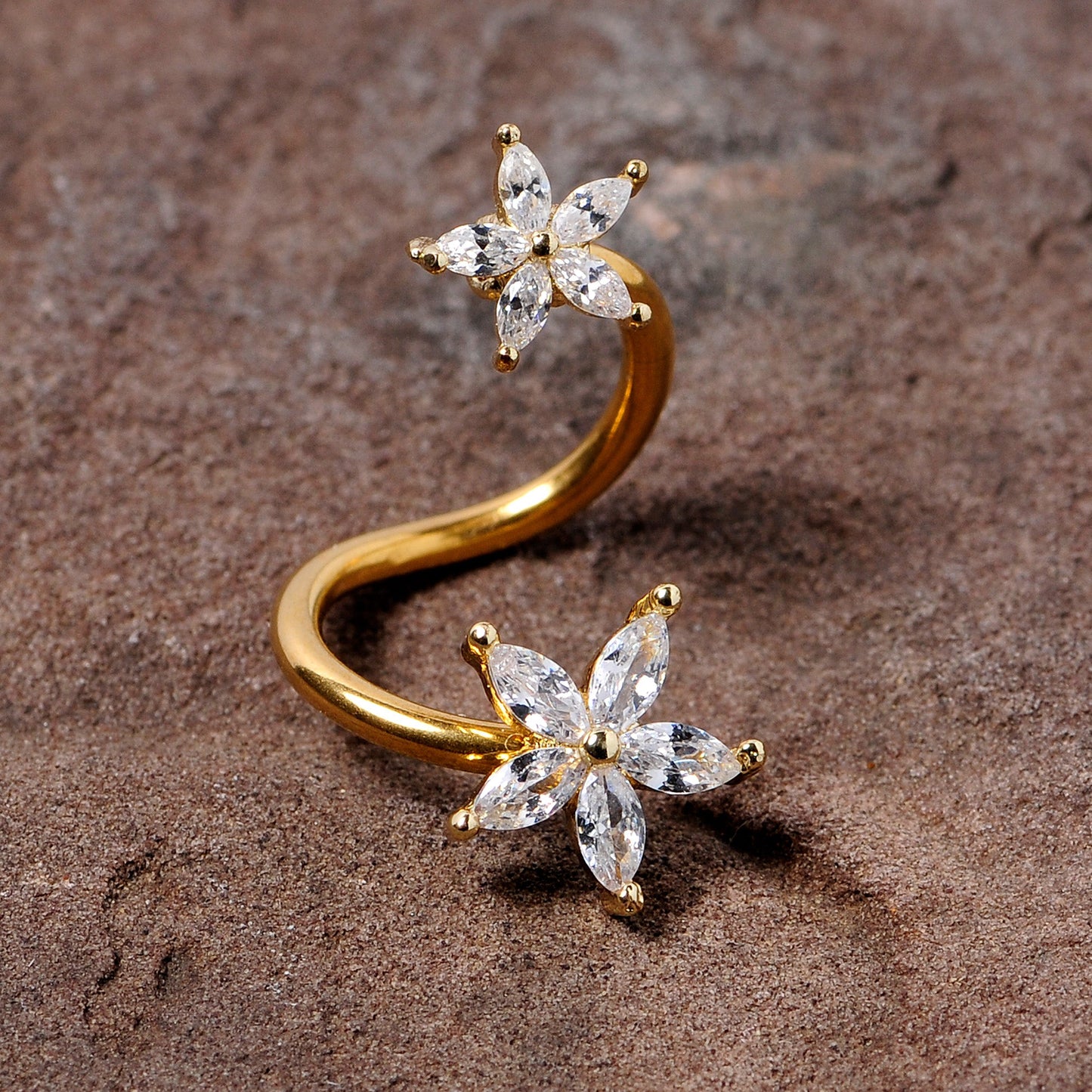 14G Clear Gem Gold Tone Star Flower Spiral Twister Belly Ring