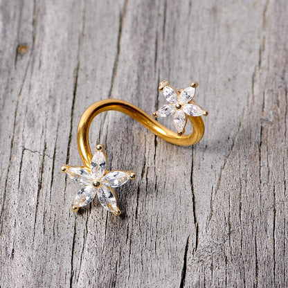 14G Clear Gem Gold Tone Star Flower Spiral Twister Belly Ring