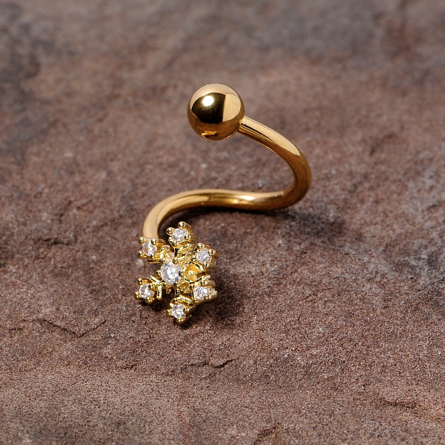 Clear CZ Gem Gold Tone Snowflake Christmas Spiral Twister Belly Ring