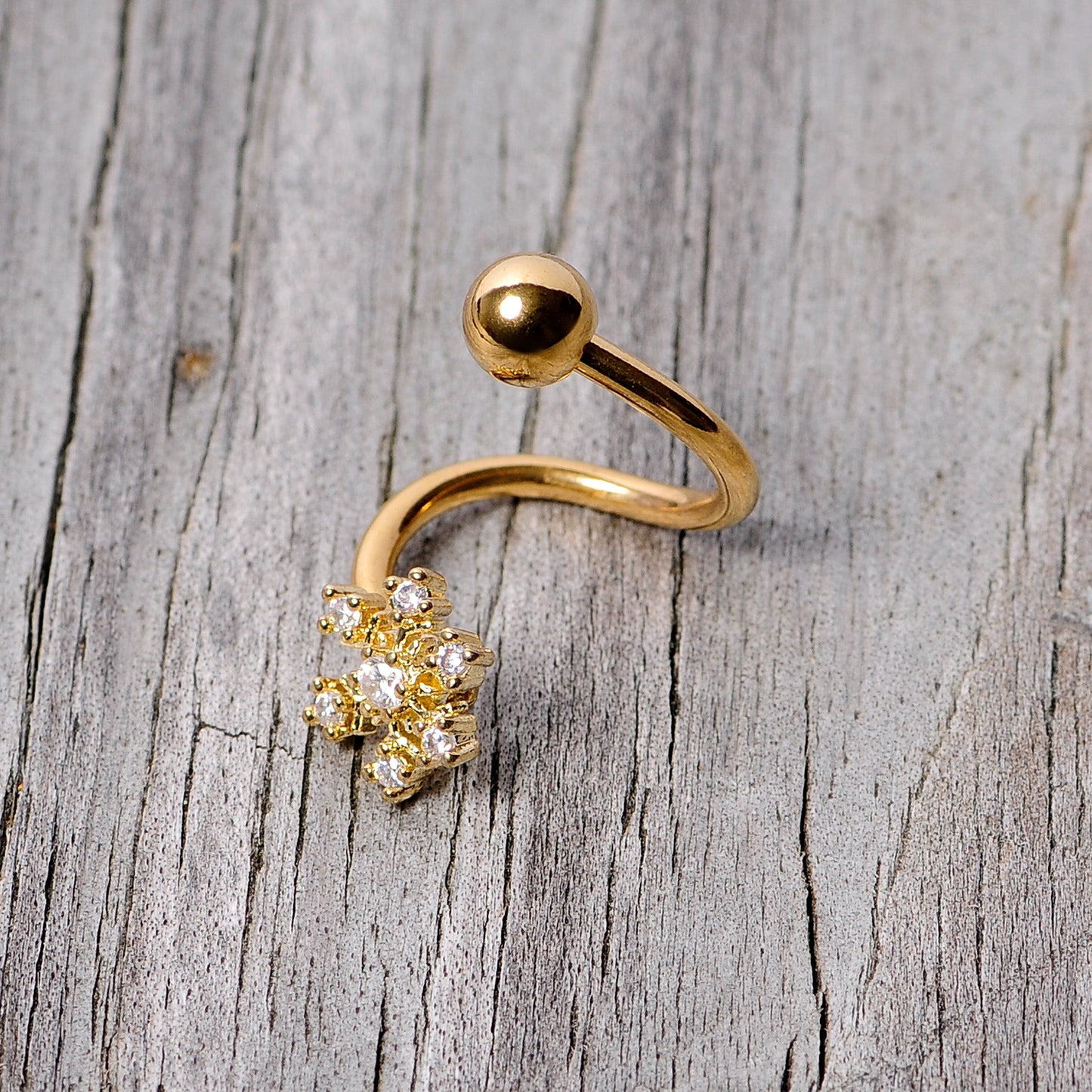 Clear CZ Gem Gold Tone Snowflake Christmas Spiral Twister Belly Ring
