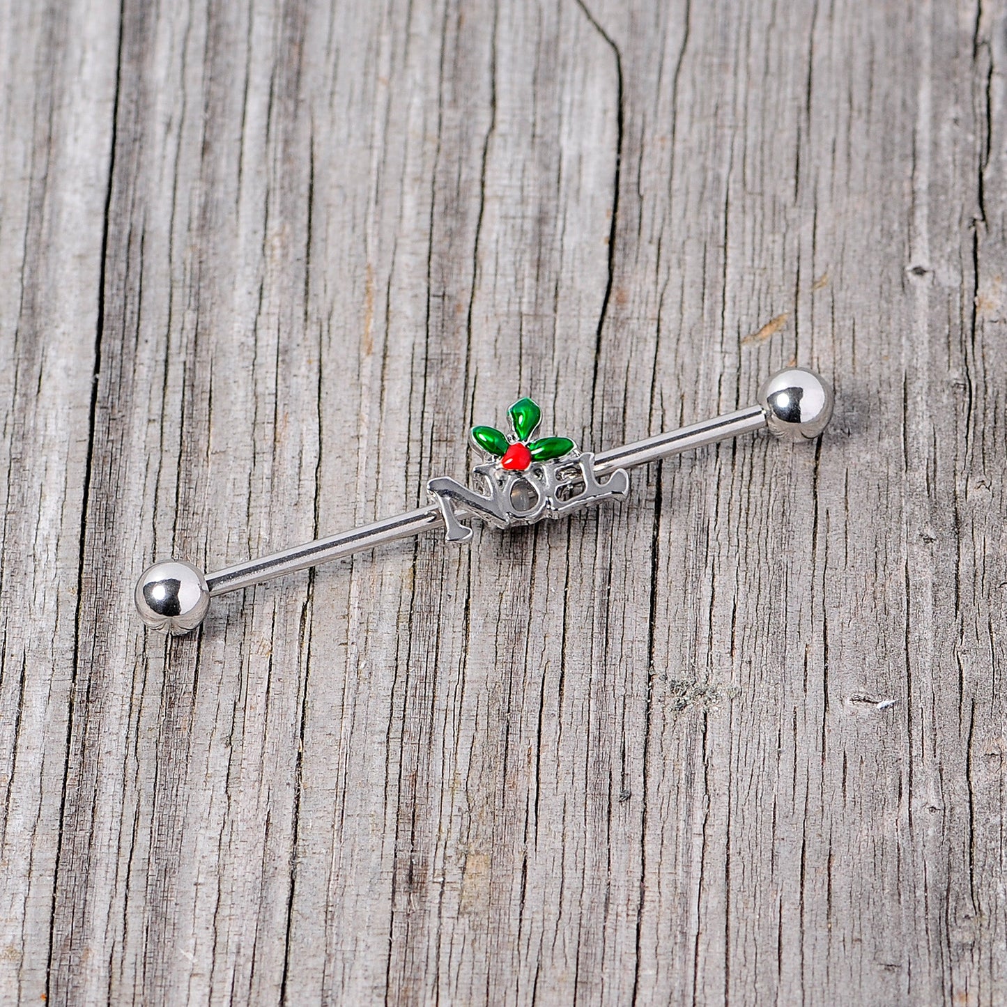 14G Red Gem Noel Holiday Christmas Industrial Barbell 38mm