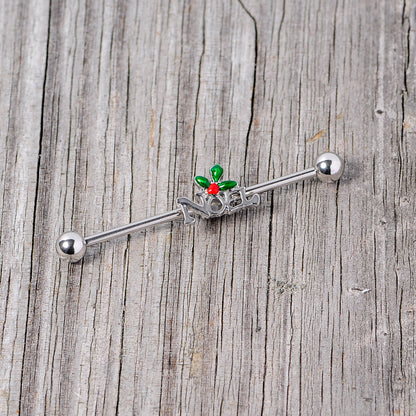 14G Red Gem Noel Holiday Christmas Industrial Barbell 38mm