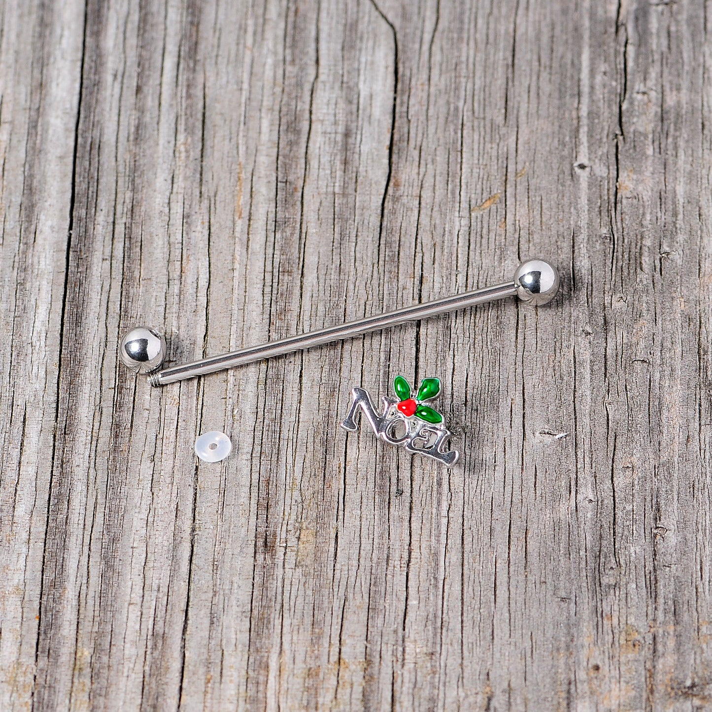 14G Red Gem Noel Holiday Christmas Industrial Barbell 38mm