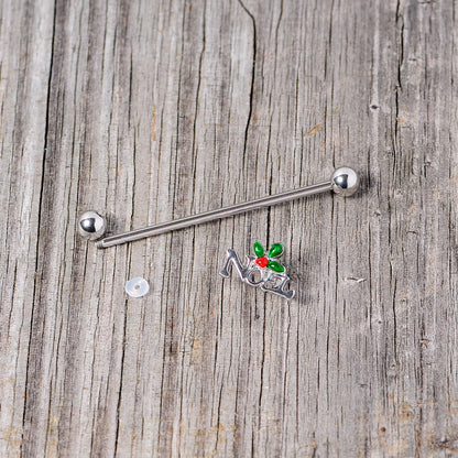 14G Red Gem Noel Holiday Christmas Industrial Barbell 38mm