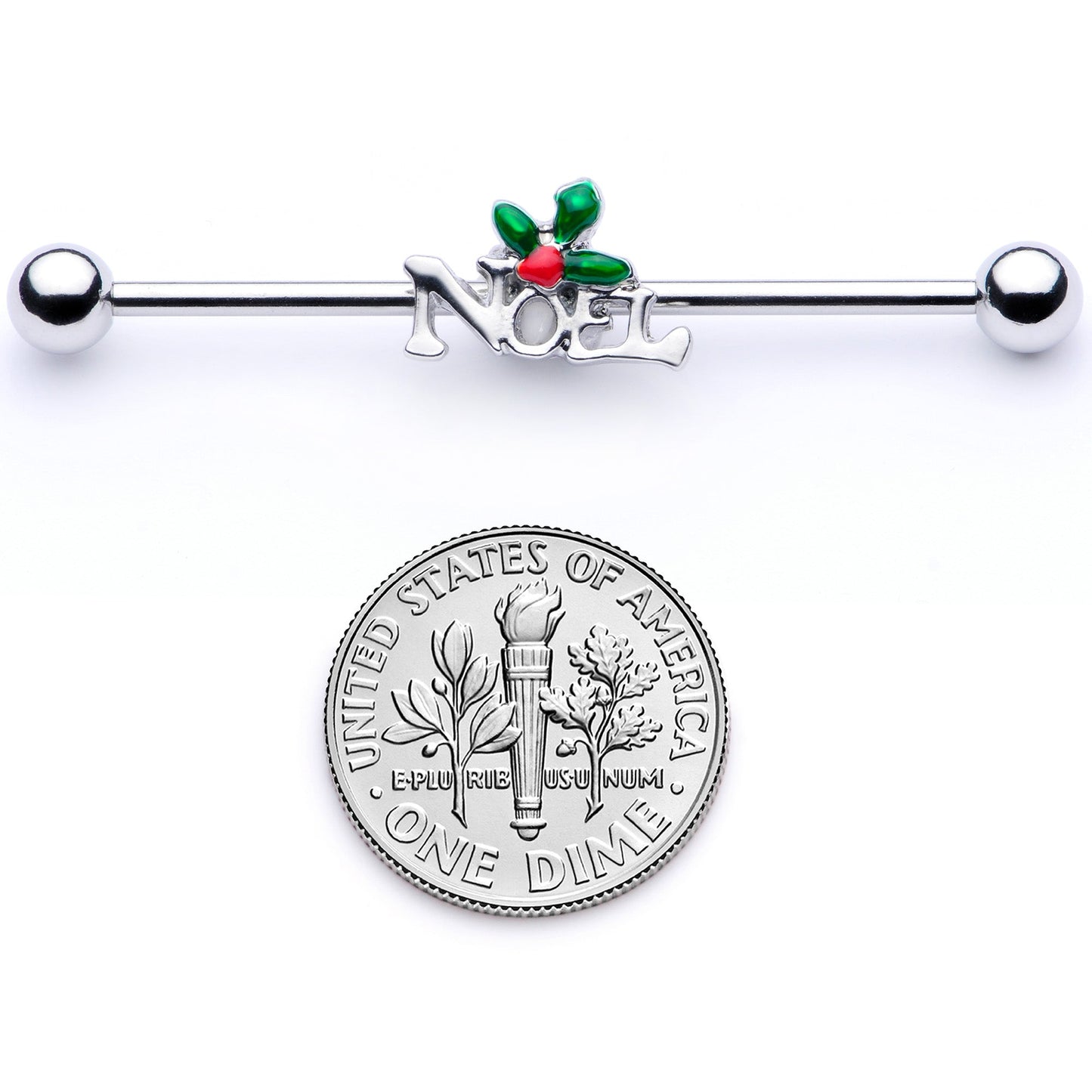 14G Red Gem Noel Holiday Christmas Industrial Barbell 38mm