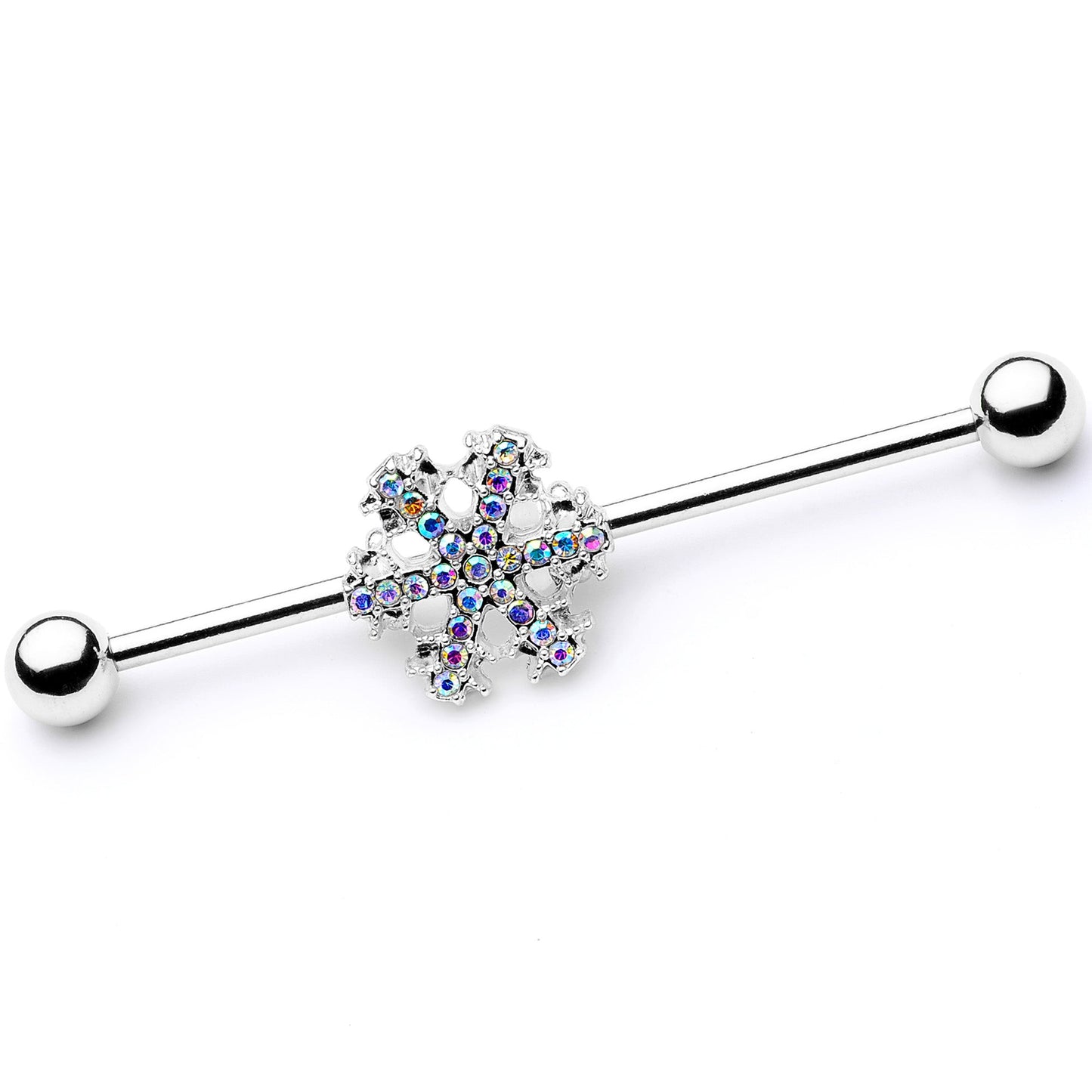 14G Aurora Gem Snowflake Industrial Barbell 38mm