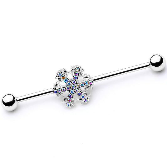 14G Aurora Gem Snowflake Industrial Barbell 38mm