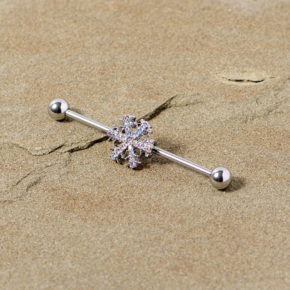 14G Aurora Gem Snowflake Industrial Barbell 38mm