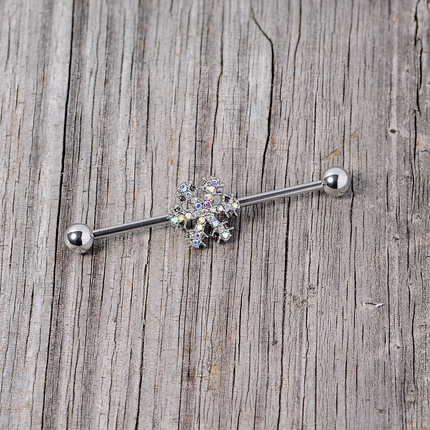 14G Aurora Gem Snowflake Industrial Barbell 38mm