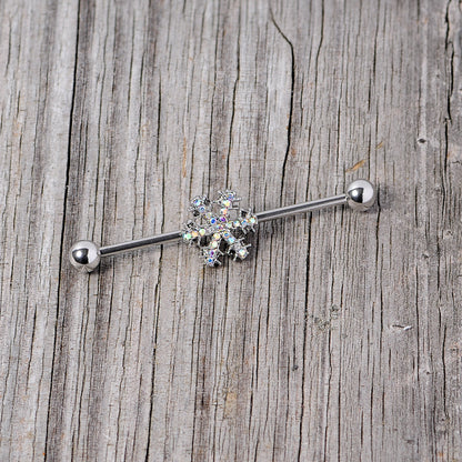 14G Aurora Gem Snowflake Industrial Barbell 38mm