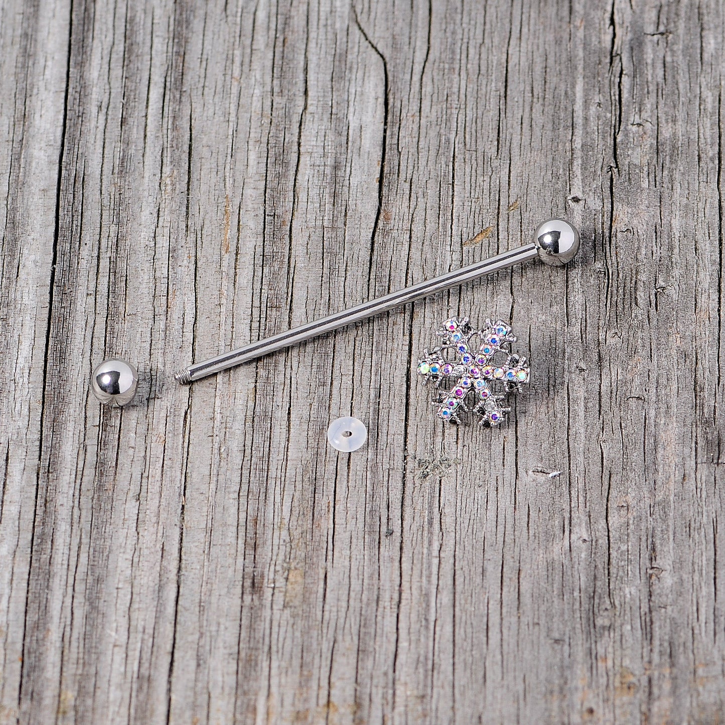 14G Aurora Gem Snowflake Industrial Barbell 38mm